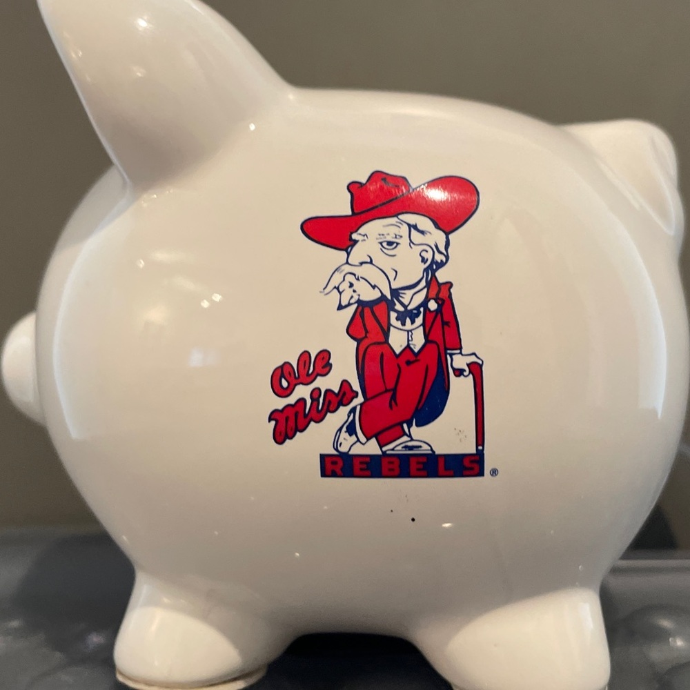 Vintage Ole Miss Rebels University Of Mississippi Ceramic 6" Piggy Bank- RARE